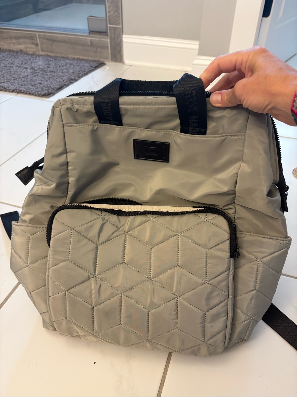 Steve Madden Quilted Sage Green Backpack Tote